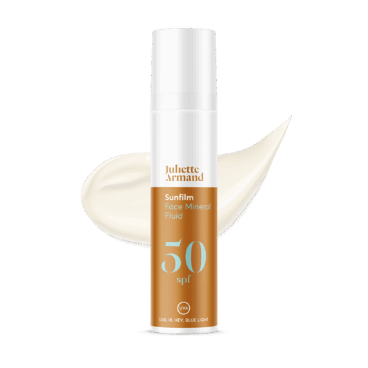Juliette Armand Sunfilm Face Mineral Fluid SPF 50 on a white background