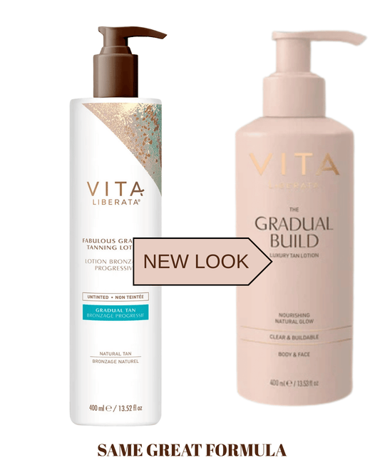 Vita Liberata Gradual Tanning Lotion 400ml showing the previous and updated pump packaging