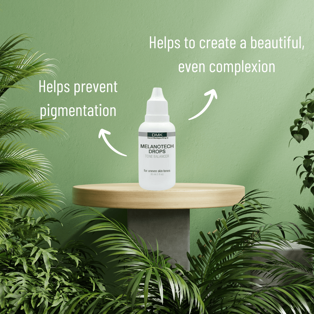 dmk-melanotech-drops Brightens &amp; Evens Skin Tone: Not only does it target pigmentation, but it also brightens the skin, helping to create a luminous and even complexion.