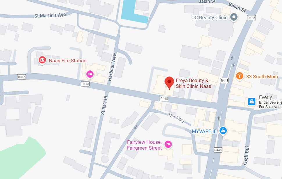 Map of a street layout with various locations marked on it.