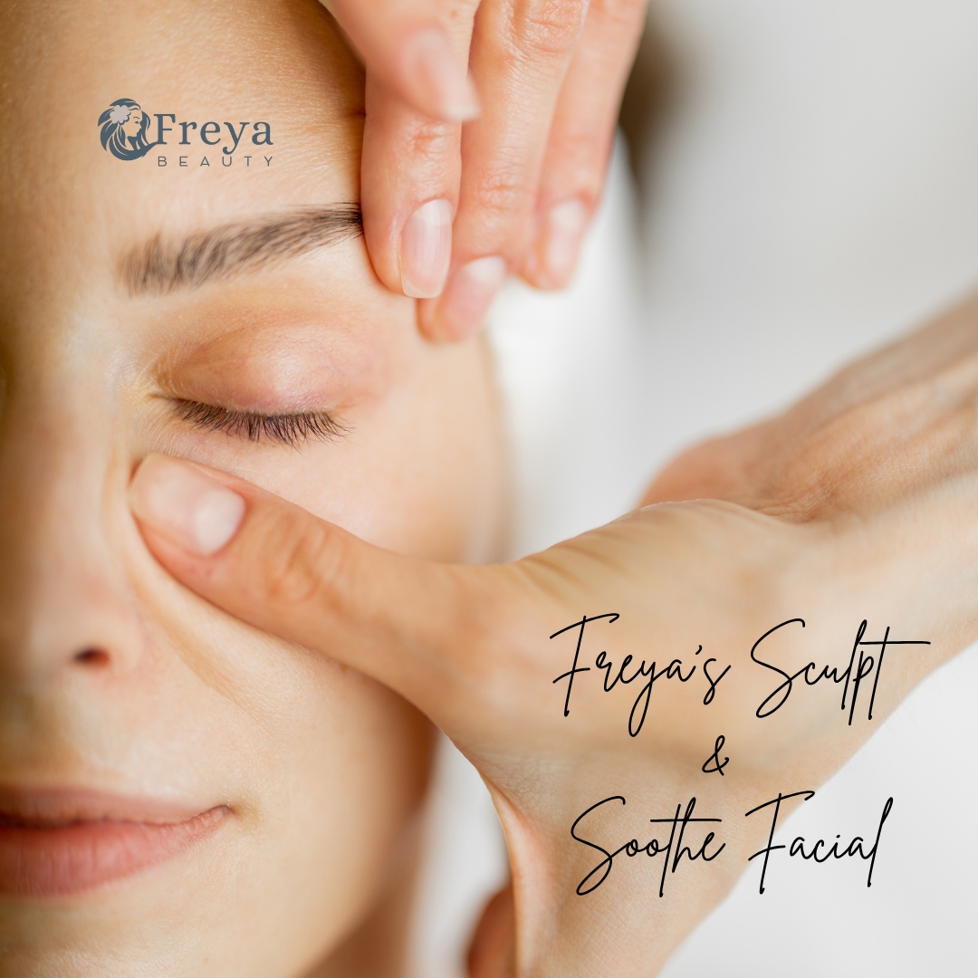 Close-up of a facial treatment with 'Freya Beauty' branding.