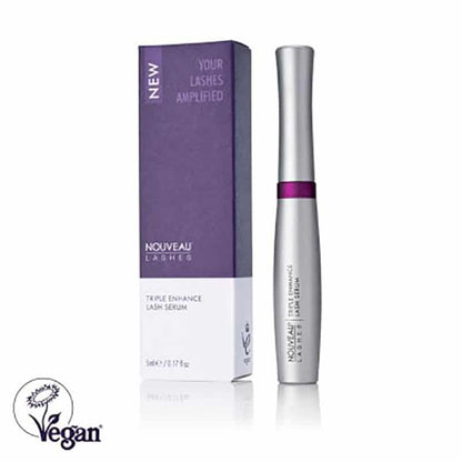 Nouveau Lashes triple enhance lash serum with packaging on a white background