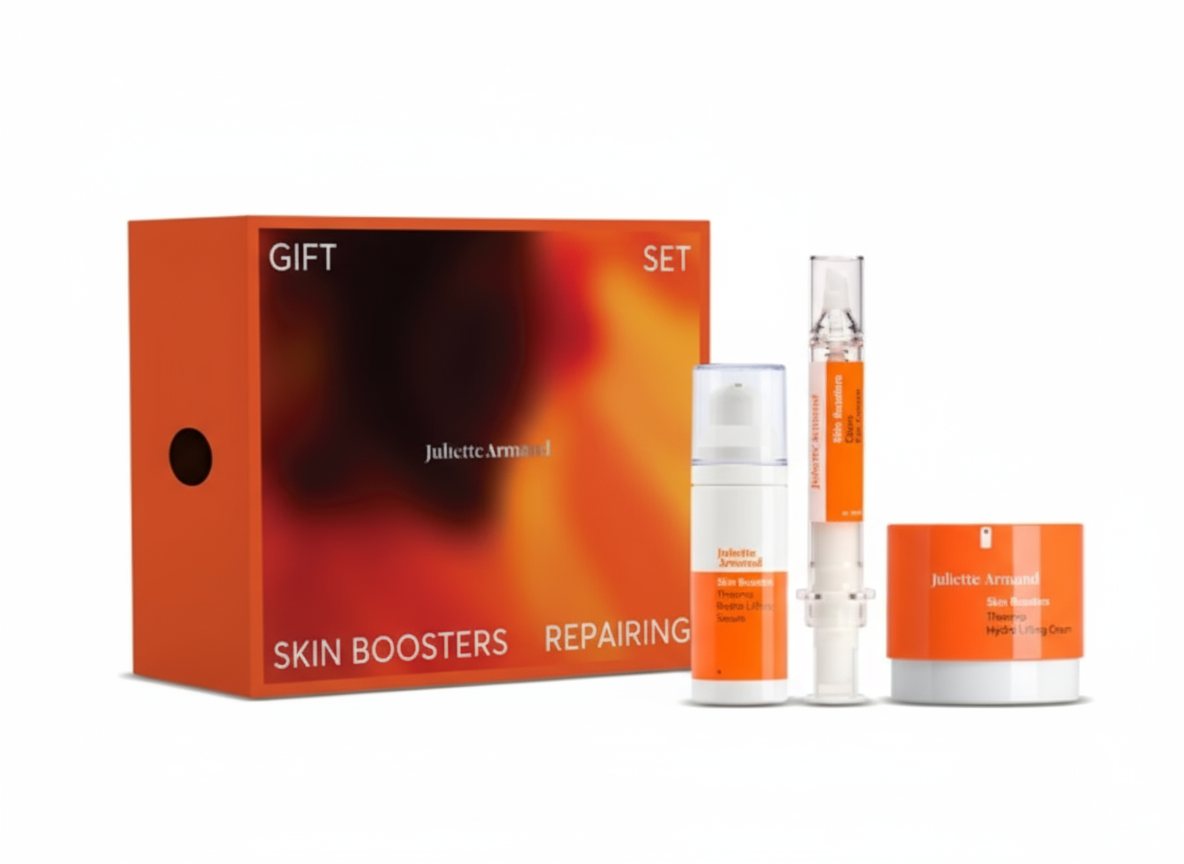 Juliette Armand skin care gift set with packaging and products on a white background