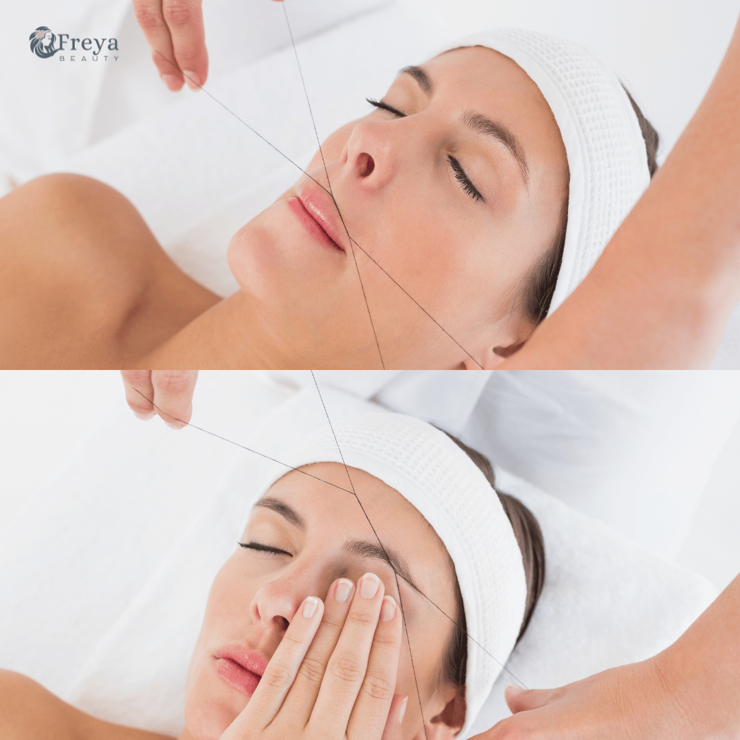 Woman receiving a facial treatment with Freya Skincare logo.