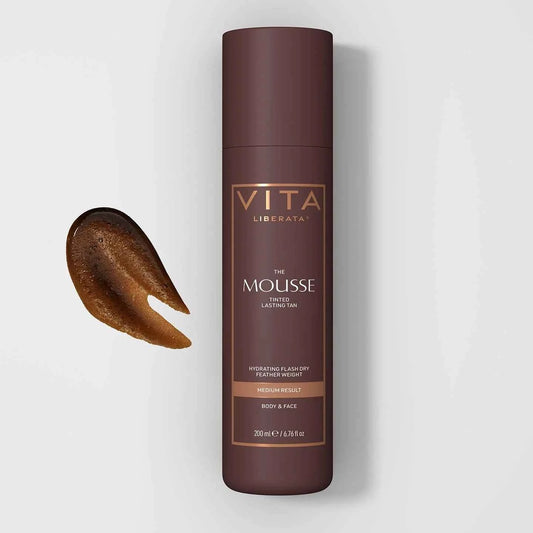 Vita Liberata Self-Tanning Tinted Mousse Medium 200ml with a mousse swatch