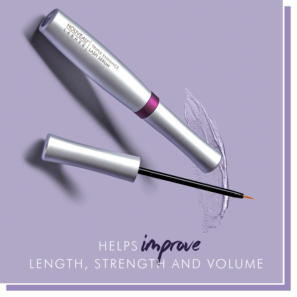 Lash serum with applicator on a purple background