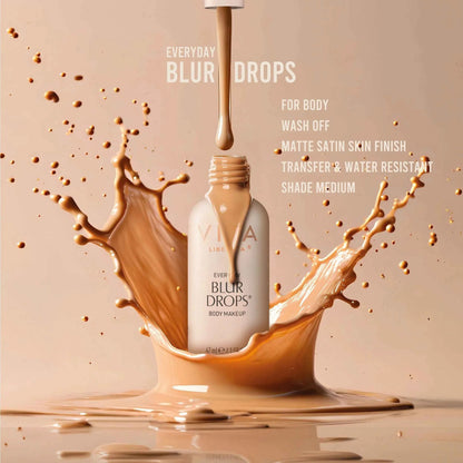 Vita Liberata Everyday Blur Drops bottle surrounded by a splash of bronzed liquid
