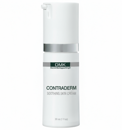 A pump bottle of DMK Contraderm Soothing Skin Cream.