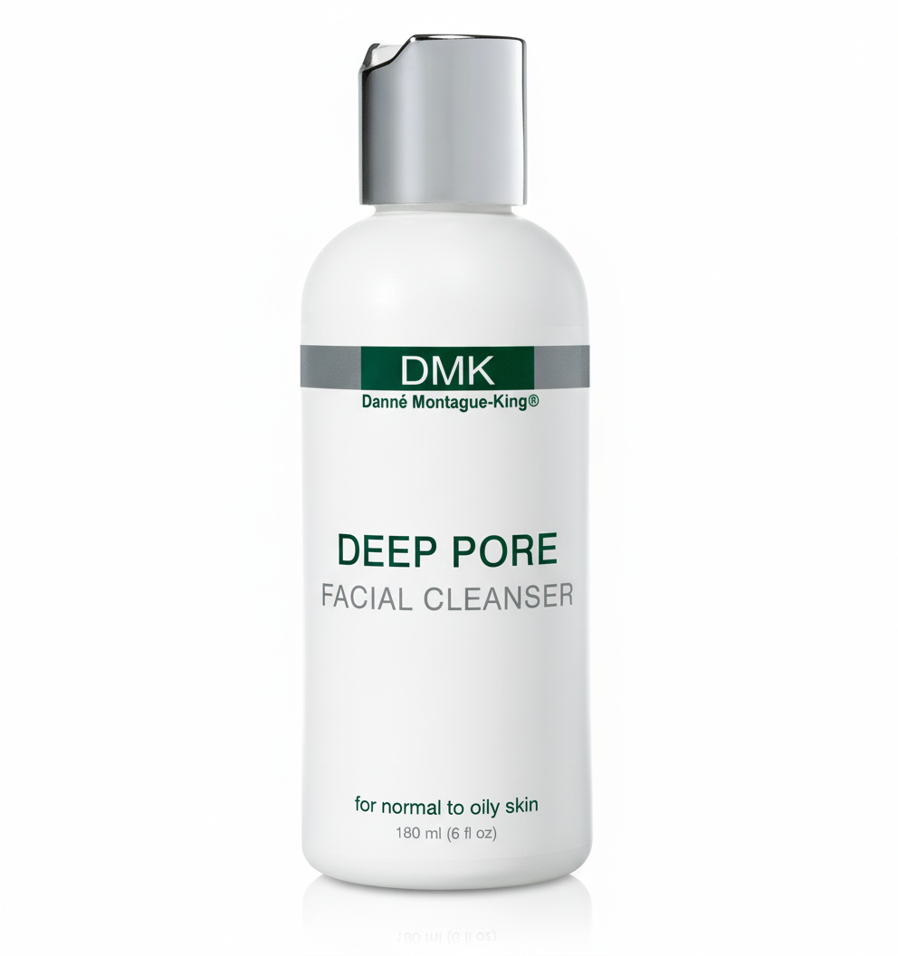 A bottle of DMK Deep Pore Facial Cleanser for normal to oily skin.