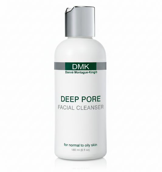 A bottle of DMK Deep Pore Facial Cleanser for normal to oily skin.