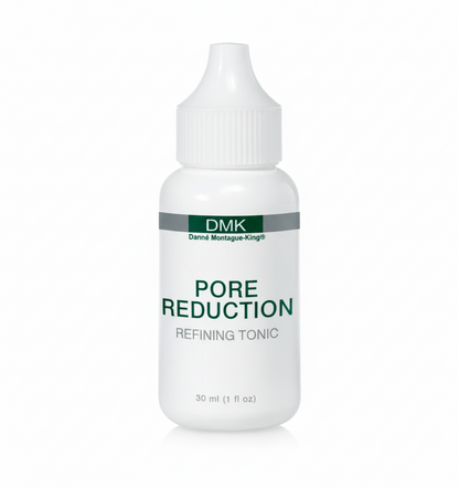 A bottle of DMK Pore Reduction Refining Tonic, designed to minimize the appearance of enlarged pores.