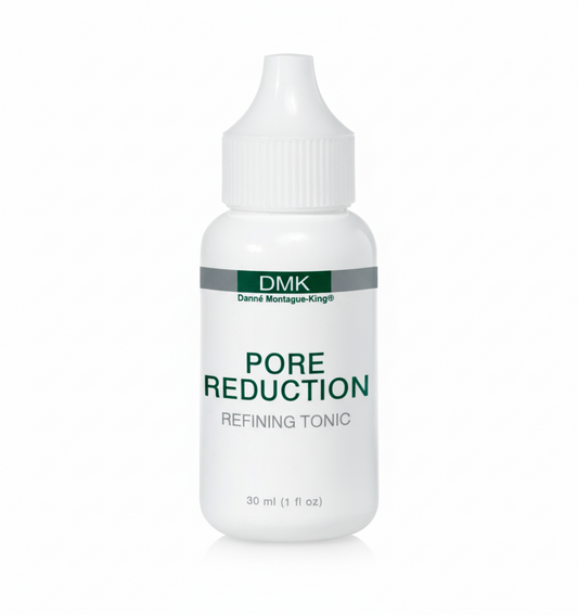 A bottle of DMK Pore Reduction Refining Tonic, designed to minimize the appearance of enlarged pores.