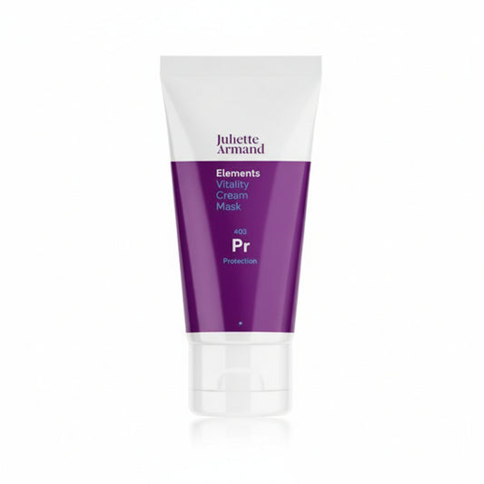 Tube of vitality cream mask with purple label on a white background
