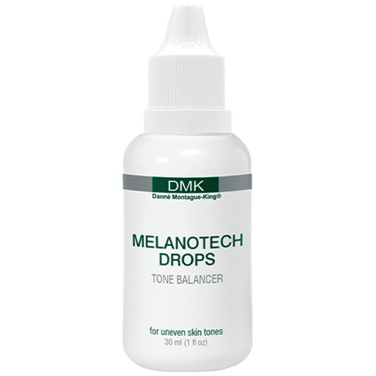 DMK Melanotech Drops, like licorice and hilidrys siliquosa extract, work together to stop excess melanin production, reducing dark spots and uneven skin tone.
