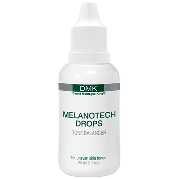 DMK Melanotech Drops, like licorice and hilidrys siliquosa extract, work together to stop excess melanin production, reducing dark spots and uneven skin tone.