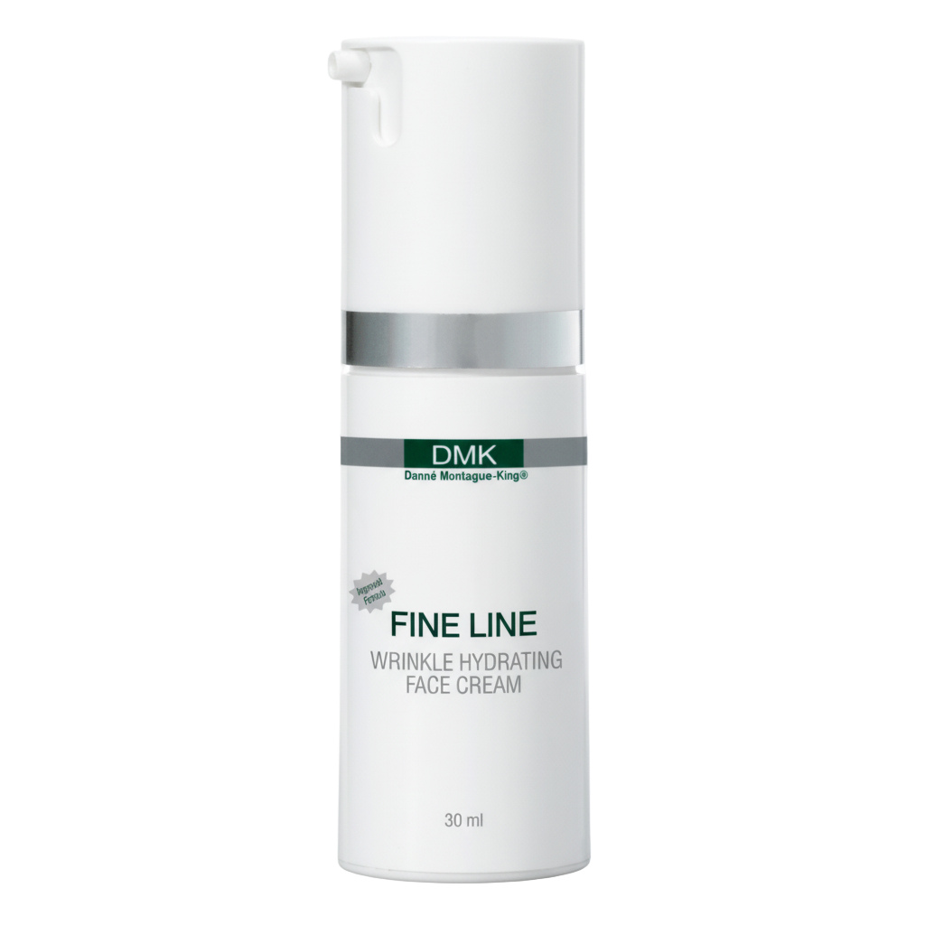 A pump bottle of DMK Fine Line Wrinkle Hydrating Face Cream.
