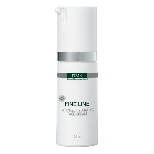 A pump bottle of DMK Fine Line Wrinkle Hydrating Face Cream.