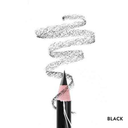 Black e pencil with pink cap on a white background